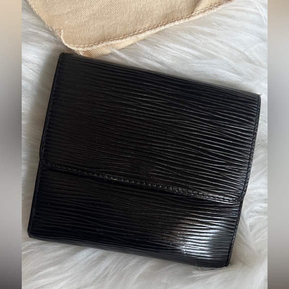 Authentic LOUIS VUITTON Elise Wallet Black Epi Leather Compact Trifold LO1910 - Picture 11 of 13